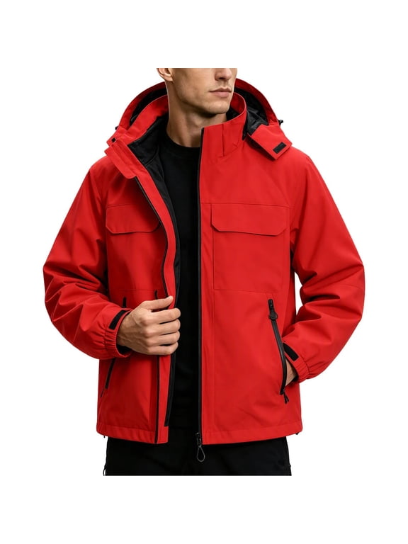Men's 3 in 1 Ski Jacket Waterproof Windproof Hooded Fleece Lined Winter Coat Warm Mountain Snow Jacket with Detachable Hood
