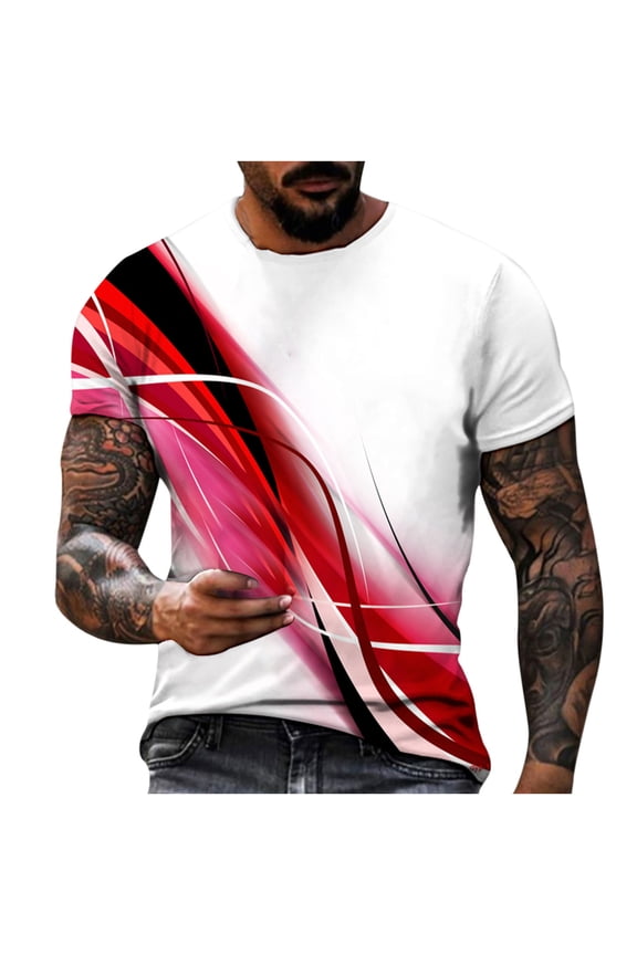 Men's 3D Digital Print Short Sleeve T-Shirt Abstract Light Ray Graphic Round Neck Casual Novelty Tee Camiseta Estampada para Hombre