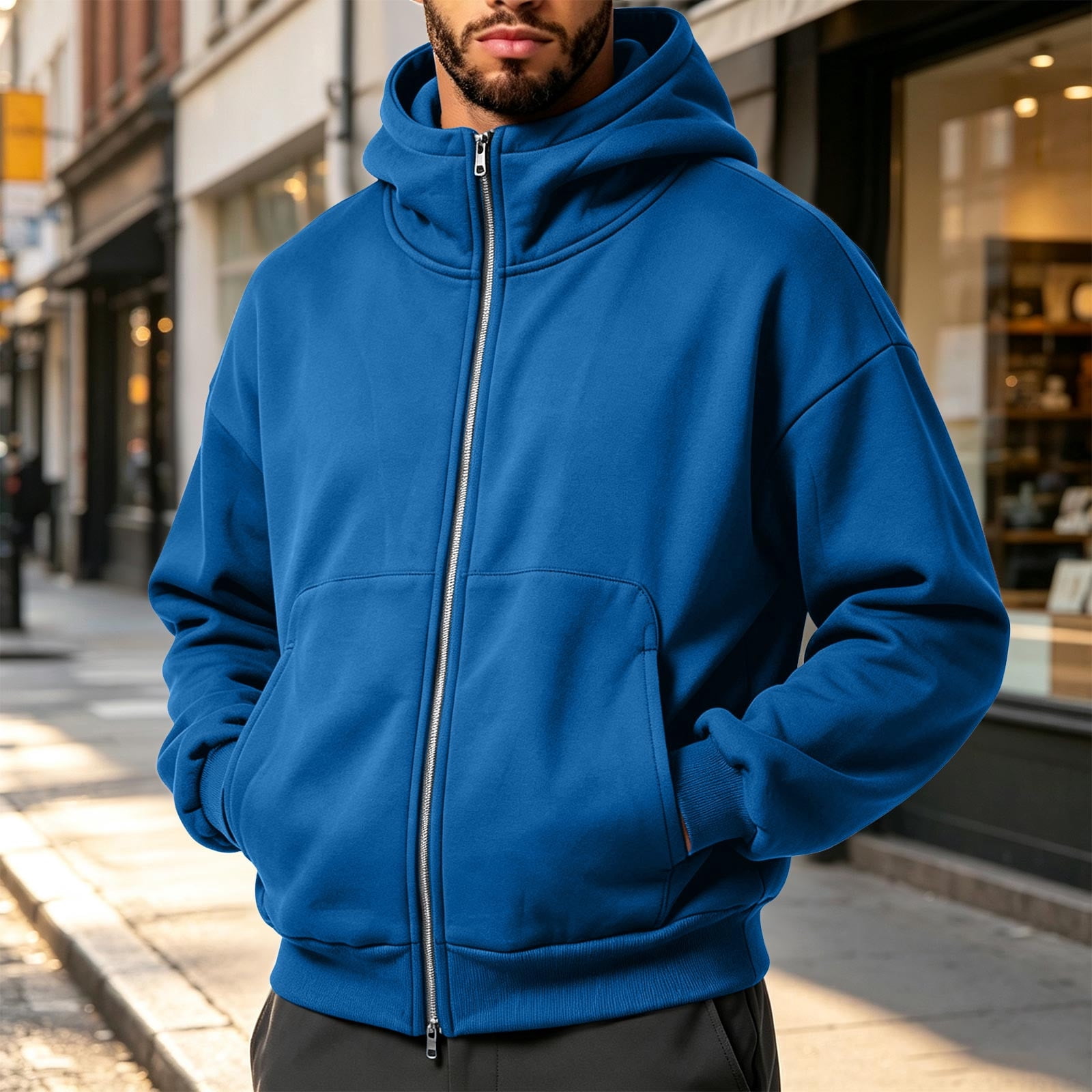 Caywon Men's Full Zip Hoodie Sweatshirt Casual Solid Color Hooded ...