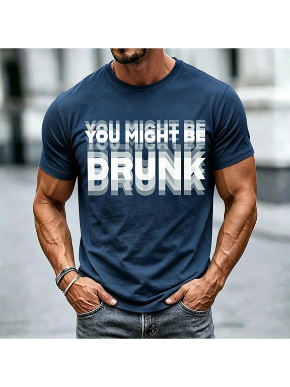 Men's Funny Slogan Graphic Short Sleeve T-Shirt with Stretch Cut, Casual Crew Neck Tee for Party and Summer Vacation