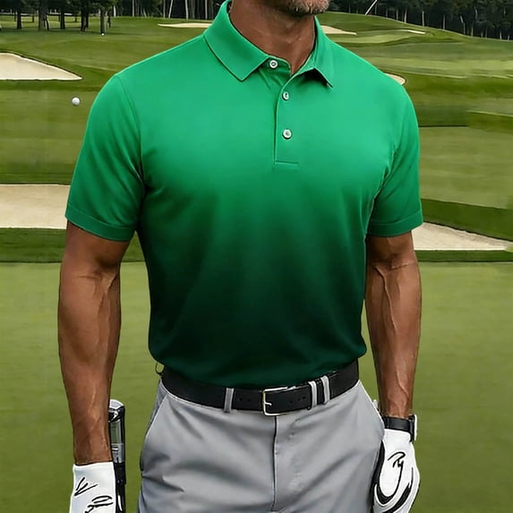 Caywon Men's Gradient Print Short Sleeve Button Collar Golf Shirt Ombre Fade Quick Dry Athletic Sport Summer Tee Shirt Camiseta de Golf