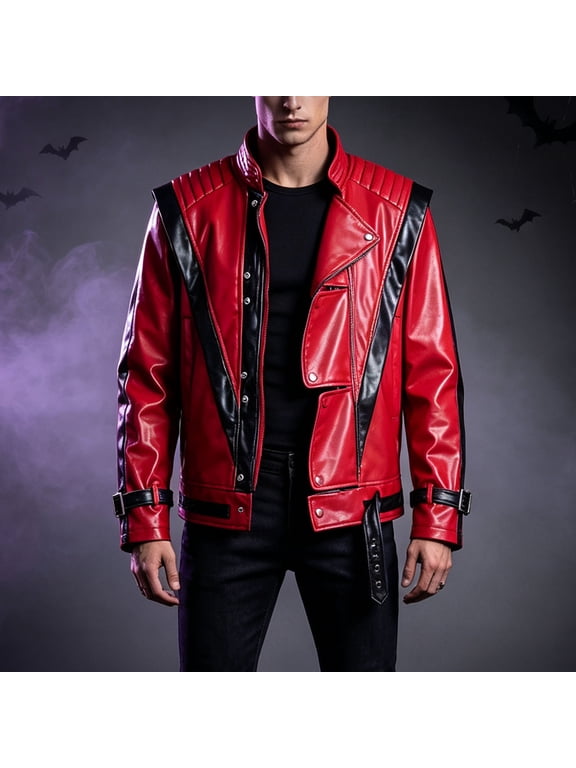 Men's Outerwear Jackets, Color Block Moto Zip Up Stand Collar with Pockets and Buckle Straps, Long Sleeve Relaxed Fit for Fall Winter Party Wear
