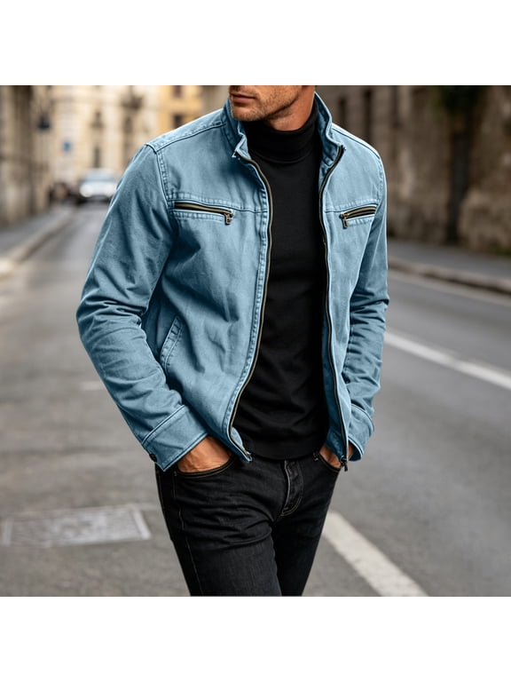 Men's Outerwear Jackets, Cotton Stand Collar Zip Up with Multi Pockets, Vintage Work Utility Casual Fall Winter Daily Wear for Men