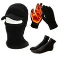 thumbnail image 1 of Caywon Men's Pullover Hat Winter Neck Gaiter Integrated Hat Fleece Lined Women's Warm Wool Knitted Hat Touchscreen Gloves 3-in-1 Set Fleece Lining, 1 of 2