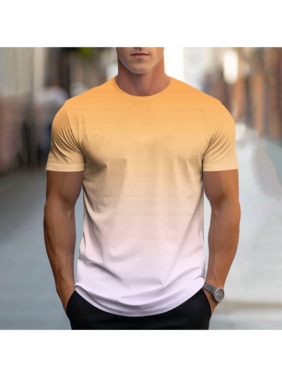 Men's T-Shirt with Ombre Gradient Print and Crew Neck Design, Short Sleeve Stretch Fabric for Summer Casual Daily Wear