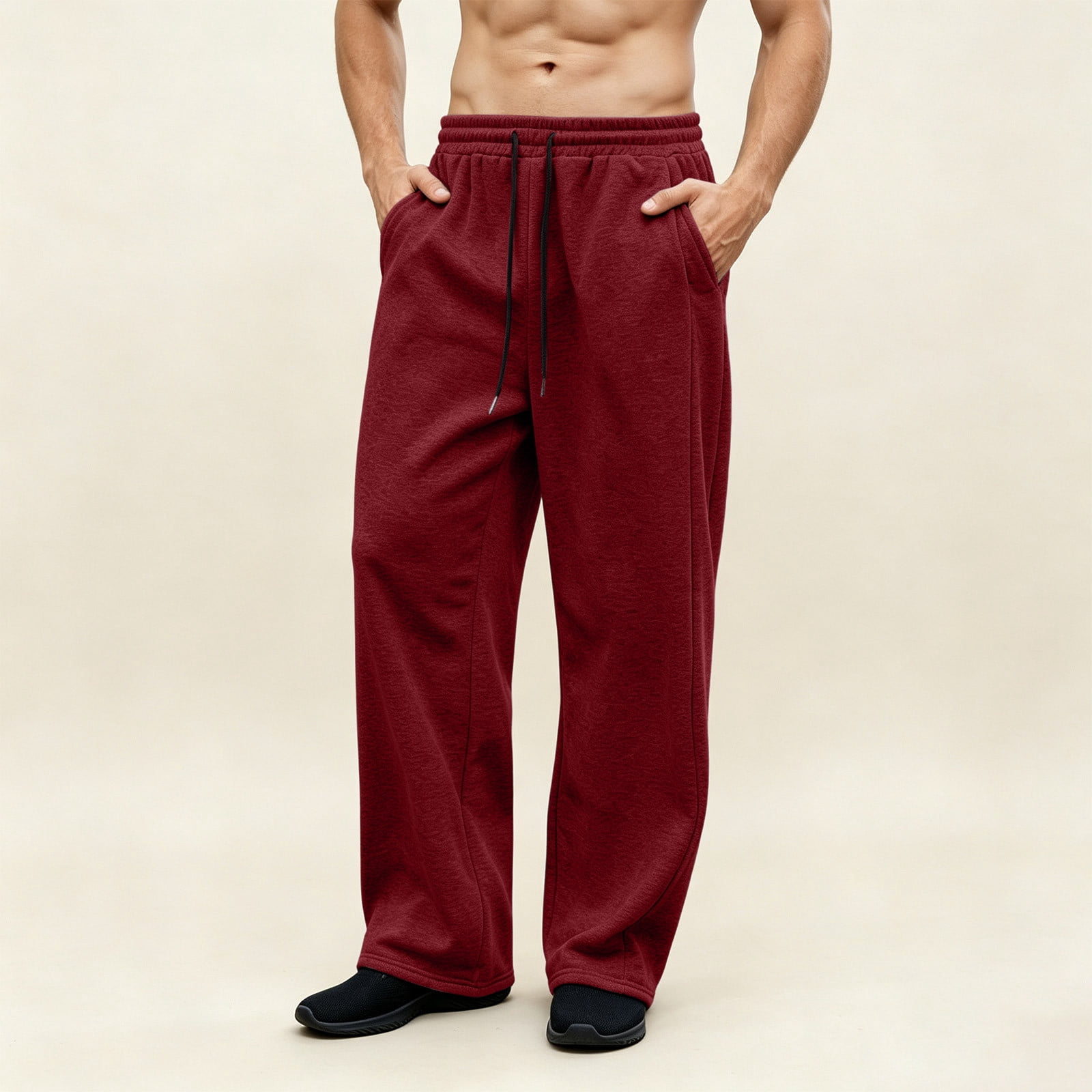 Open Wear Caywon Mens Fleece Sweatpants with Drawstring Elastic Waist Straight ...