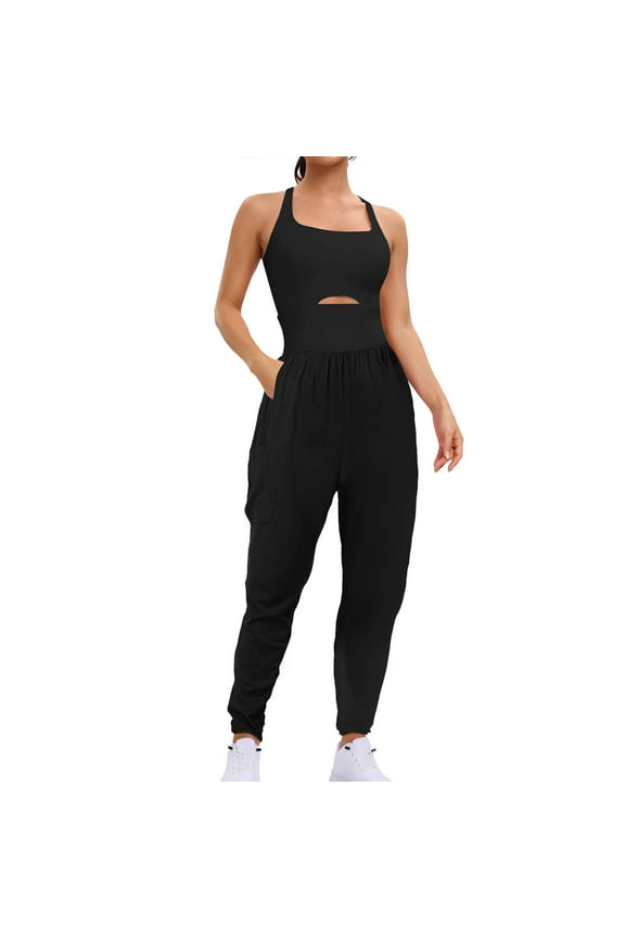 Moisture Wicking Womens Running One Piece Workout Romper Exercise Jumpsuit Gym Yoga Activewear Comfortable Stretch Fabric Black S