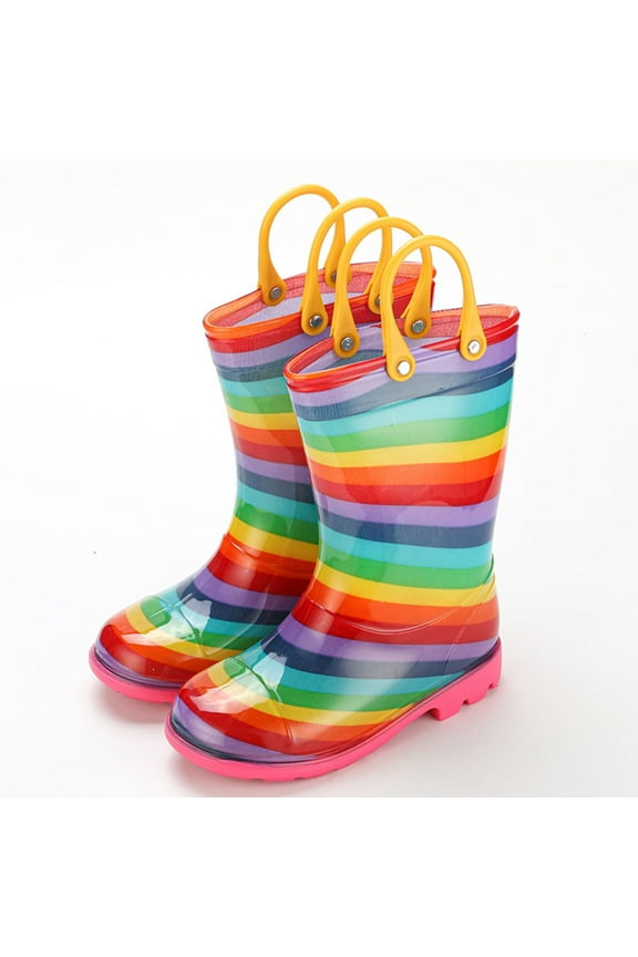 Rain Boots Waterproof Rubber Kids Rain Boots for Girls and Boys with Fun Patterns and Easy-On Handles with Handles