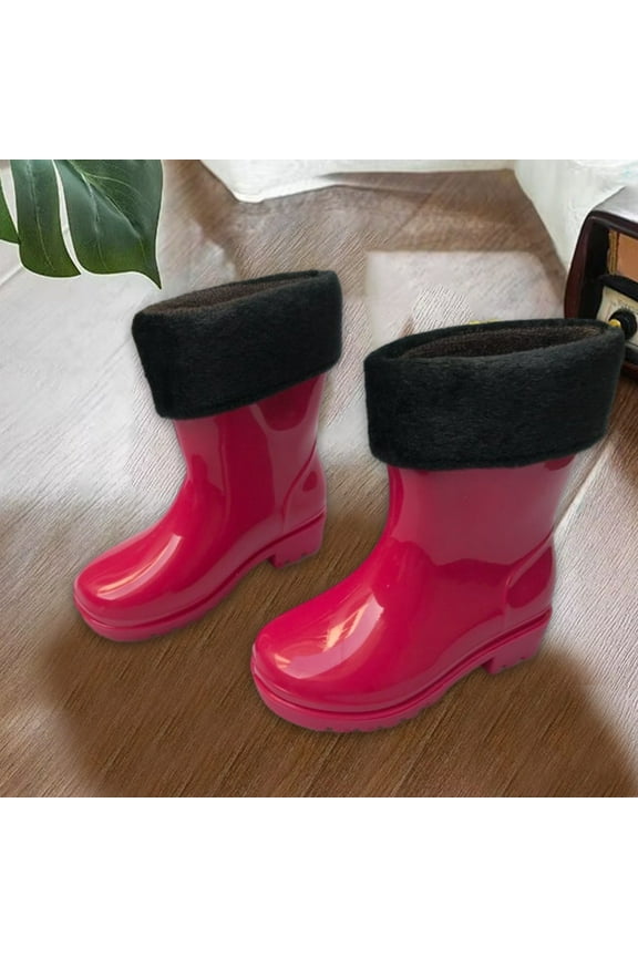 Rain BootsShort rain Boots Easy-on Lightweight and Waterproof Non-Slip Sole All-Weather Comfortable Unisex Rain Shoes Soft Rubber Boots(Fleece-lined Version)