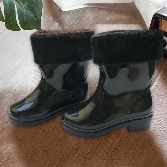 Caywon Rain BootsShort rain Boots Easy-on Lightweight and Waterproof Non-Slip Sole All-Weather Comfortable Unisex Rain Shoes Soft Rubber Boots(Fleece-lined Version)