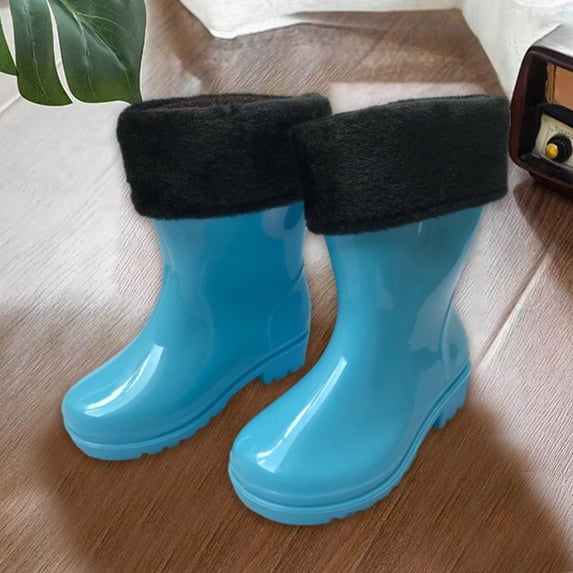 Caywon Rain BootsShort rain Boots Easy-on Lightweight and Waterproof Non-Slip Sole All-Weather Comfortable Unisex Rain Shoes Soft Rubber Boots(Fleece-lined Version)