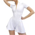 thumbnail image 1 of Caywon Scrunch Detail Womens Bodysuit Jumpsuit Rompers with Stretch Fabric Shorts Figure Hugging Fit Comfortable Material White L, 1 of 5