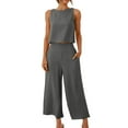 thumbnail image 1 of Caywon Shorts Sets Women 2 Piece Outfits Summer Women Sleeveless Crop Tank Top and Wide Leg Pants Set Exposed Midriff Side Pocket Casual Dark Gray2# M, 1 of 4