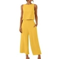 thumbnail image 1 of Caywon Shorts Sets Women 2 Piece Outfits Summer Women Sleeveless Crop Tank Top and Wide Leg Pants Set Exposed Midriff Side Pocket Casual Yellow2# XXXL, 1 of 4