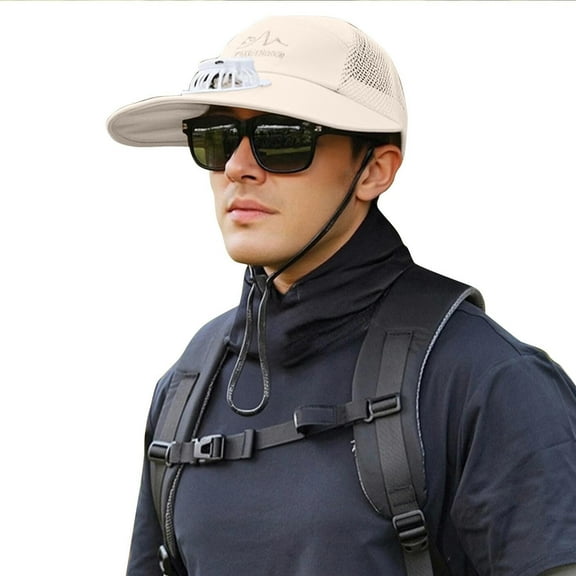 Caywon Solar Fan Hat Women Ventilated Mesh Panel Integrated Rechargeable Fan Technology Wide Brims Sun Protection Hat Outdoor Activity Gear Beige
