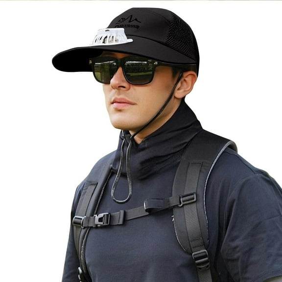 Caywon Solar Fan Hat Women Ventilated Mesh Panel Integrated Rechargeable Fan Technology Wide Brims Sun Protection Hat Outdoor Activity Gear Black