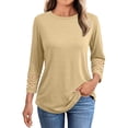 thumbnail image 1 of Caywon Solid Color T-Shirt Three Quarter Sleeve Round Neck Womens Blouse Fashion Casual Look Comfortable Soft Fabric Versatile Trendy Design Lightweight Feel Khaki XL, 1 of 8