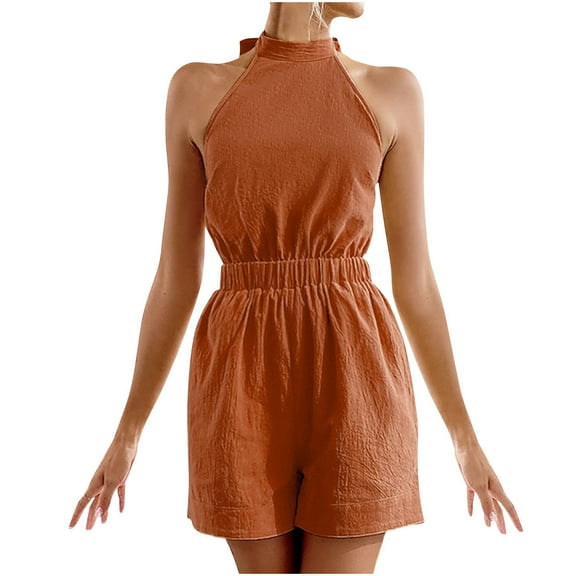 Caywon Stylish Womens Casual Sleeveless High Waist Romper Shorts Flattering Fit for Summer Outings Comfortable Lightweight Fabric Versatile Orange 2XL