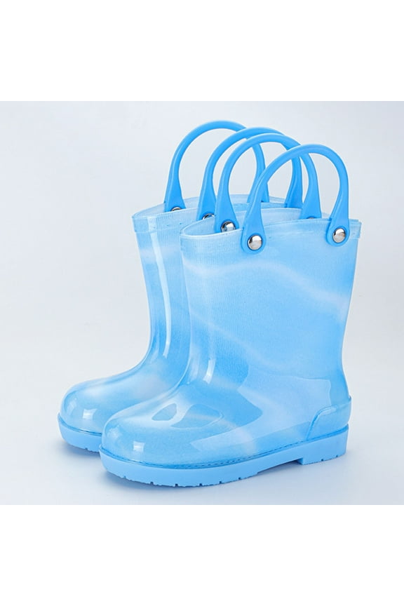 Transparent Kids Rain Boots with Easy-Grip Handles Non-Slip Waterproof PVC Rain Shoes for Boys Outdoor Puddle Walking Garden Play