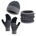 thumbnail image 1 of Caywon Unisex Autumn Winter Wool Set Color Block Knitted Thick Warm Hat Scarf Gloves 3-Piece Cold Weather Accessories Daily Outdoor Use Cozy Stylish, 1 of 3