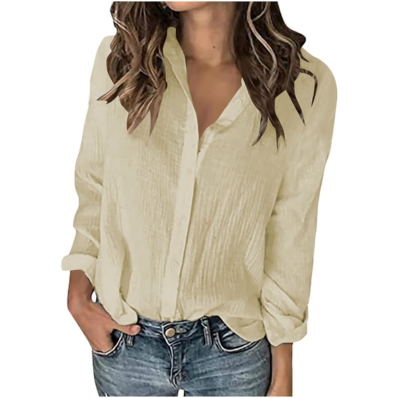 Caywon V Neck Shirt Long Sleeve Womens Top Ruched Detail Casual T-Shirts Comfortable Soft Fabric for Cool Weather Khaki L