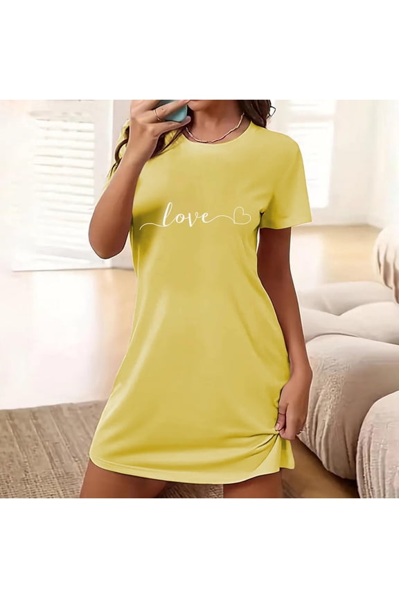 Valentine's Day Women's Plus Size Short Nightgown Chest Print Crew Neck Short Sleeve Sleep Dress Romantic Homewear for Holiday Gift