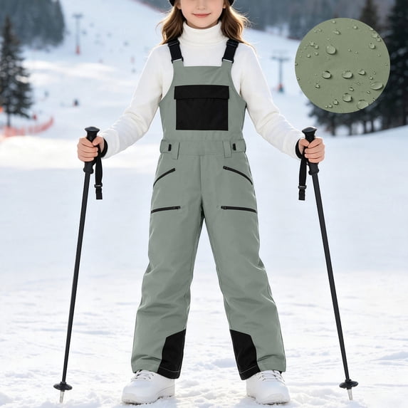 Caywon Warm Kids' Waterproof Ski Overalls with Adjustable Straps and Chest Pocket, One Piece Snowsuit for Boys and Girls Winter Sports