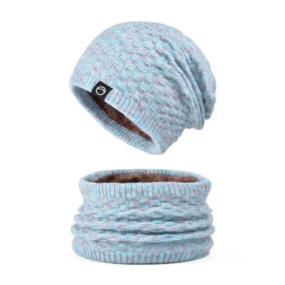 Caywon Winter Hook Hat and Neck Warmer Set for Adult Soft Stretchy Beanie Scarf Combo Fashionable Warm Accessories with Warm Knit Fleece Lined