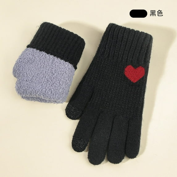 Caywon Winter Women's Knitted Gloves Cute Heart Touchscreen Gloves Warm Cold-Proof Double-Layer Gloves Sweet Design for Women Girls Winter Using