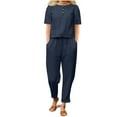 thumbnail image 1 of Caywon Women Fashion Round Neck Short Sleeve Top and Pants Casual Suit Set Comfortable Daywear Matching Outfit Navy M, 1 of 5