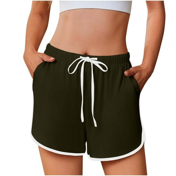 Caywon Women Fashion Shorts Solid Color Choice Elastic Waistband Drawstring Tie Adjustable Fit Casual Everyday Wear Comfortable Material Loose Summer Apparel