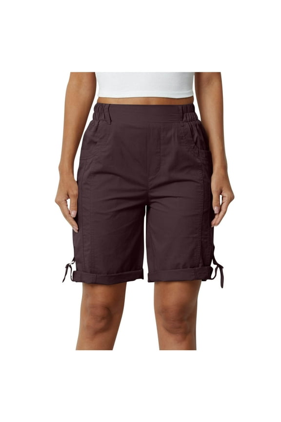 Women Fashion Shorts Solid Color Choice High Waist Design Elastic Waistband Fit Flattering Convenient Pockets Casual Style Summer Wear Comfortable Fabric