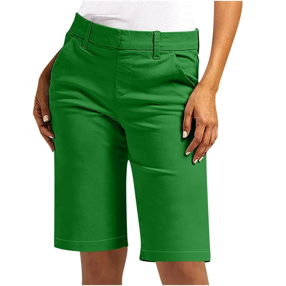 Caywon Women Jumpsuit Shorts Solid Color Plus Size Elastic Twill Waist Regular Fit Hiking Apparel Pockets Feature Summer Casual Five Quarter Length Pants