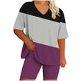 thumbnail image 1 of Caywon Women Plus Size Abstract Print V Neck Top and Pants Home Set Summer Coordinates Comfortable Loungewear Matching Purple XXXXL, 1 of 5