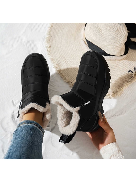 Women Snow Boots Round Toe Slip On Quilted Puffer Style Warm Plush Lined Ankle Booties Comfortable Winter Outdoor Shoes Botas de Nieve para Mujer
