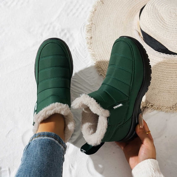 Caywon Women Snow Boots Round Toe Slip On Quilted Puffer Style Warm Plush Lined Ankle Booties Comfortable Winter Outdoor Shoes Botas de Nieve para Mujer