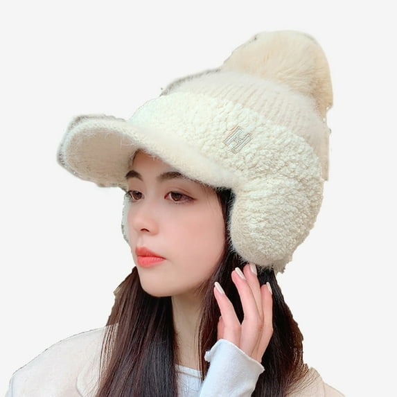 Caywon Women Solid Color Faux Bucket Hat Winter Warm Windproof Soft Stretch Fisherman Hat Casual Outdoor Packable Winter Soft Cute Fuzzy Fisherman Cap