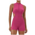 thumbnail image 1 of Caywon Women Solid Color Zipper Front U Back Yoga Inspired Short Jumpsuit One Piece Romper Comfortable Stretchy Fabric for Fitness Activities Hot Pink S, 1 of 5