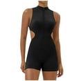 thumbnail image 1 of Caywon Women Solid Color Zipper Front U Back Yoga Inspired Short Jumpsuit One Piece Romper Comfortable Stretchy Fabric for Fitness Activities Black M, 1 of 5