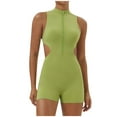 thumbnail image 1 of Caywon Women Solid Color Zipper Front U Back Yoga Inspired Short Jumpsuit One Piece Romper Comfortable Stretchy Fabric for Fitness Activities Green S, 1 of 5