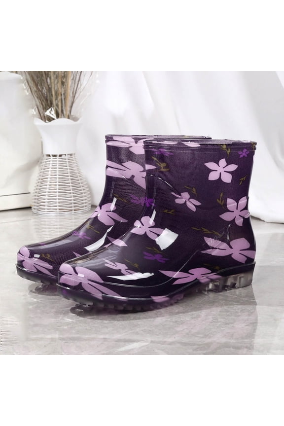 Women's Ankle Rain Boots Waterproof PVC Polka Dot Pattern Round Toe Thick Sole Short Booties Outdoor Wet Weather Garden Shoes Fall Winter Botines Mujer