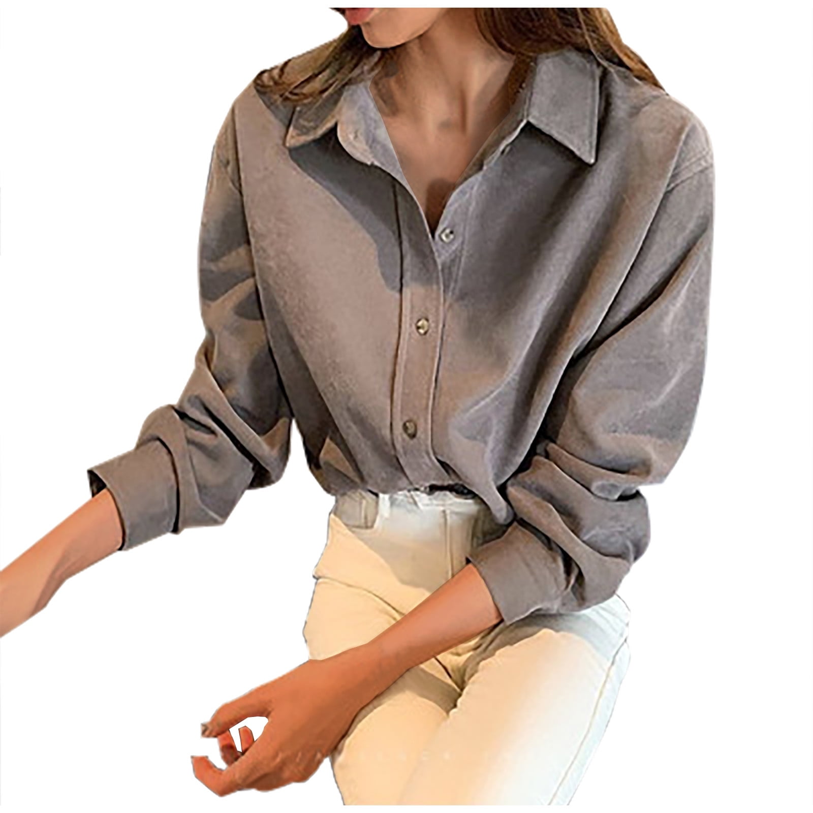 Kissfix Women's Long Sleeve Henley Top - Ribbed Knit Button Down Blouse For Fall (Light Brown, Medium)