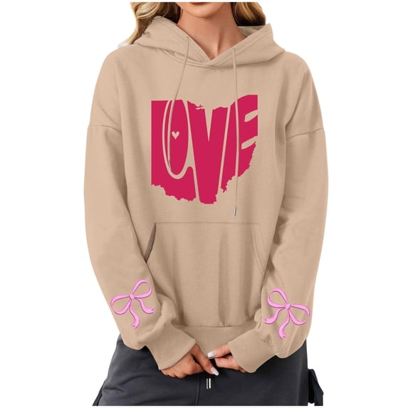 Caywon Women's Autumn Winter Printed Hoodie with Pockets Long Sleeve Top Comfortable Soft Fabric Loose Fit Stylish Warm Design for Cool Weather Daily Wear