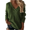 thumbnail image 1 of Caywon Women's Autumn Winter Pullover Long Sleeve V-Neck Loose Solid Color Pullover Thin Knit Sweater Top Lightweight Comfortable Loose Fit Classic V-Neck Design, 1 of 6