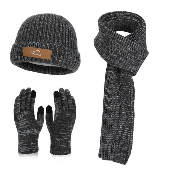 Caywon Women's Blend Winter 3 Piece Set Warm Beanie Scarf Gloves Cold Proof Ear Protection Soft Knitted Headscarf Hand Warmers for Cold Weather Daily Wear
