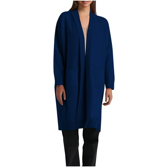 Caywon Women's Cardigan Sweater Mid-Length Knit Top Solid Color Plus Size with Pockets Coat Oversized Fit Spacious Pockets for Daily Wear