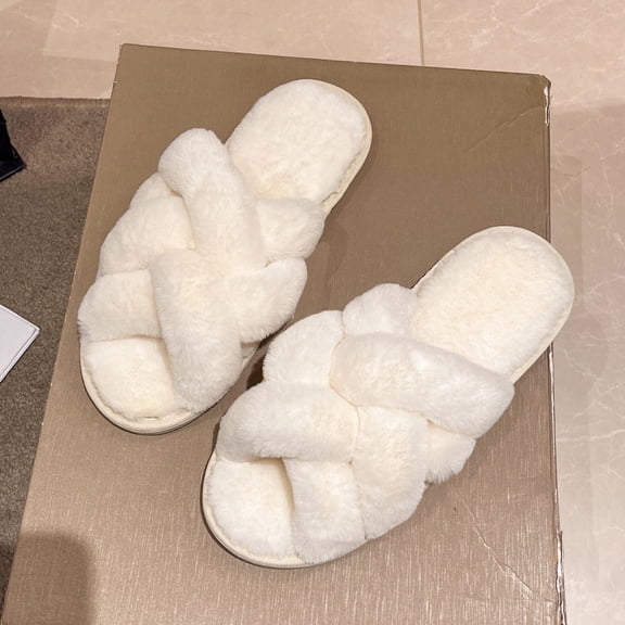 Caywon Women's Casual Home Indoor Outdoor Winter Cross Weave Strap Open-Toe Home Indoor Cotton Slippers Breathable Weave Design for Cold Season Indoor and Outdoor Use