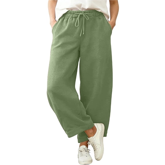 Caywon Women's Casual Loose Wide Leg Sweatpants Adjustable Tie Waist Design with Roomy Front Pockets Soft Full-Length Trousers for Home Gym Daily Outfits