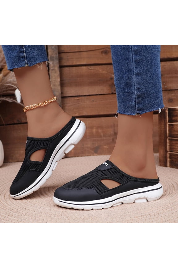 Women's Casual Slip on Half Shoes Breathable Arch Support Walking Mules Shoes Open Back Slip on Flats Non-Slip Sneakers Sandals