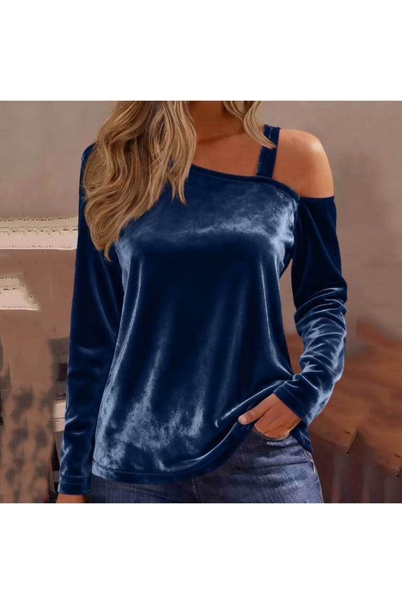 Women's Casual Solid Color Patchwork Off Shoulder One Strap Top Stylish Design Soft Warm Fabric for Autumn Winter Party Daily Wear